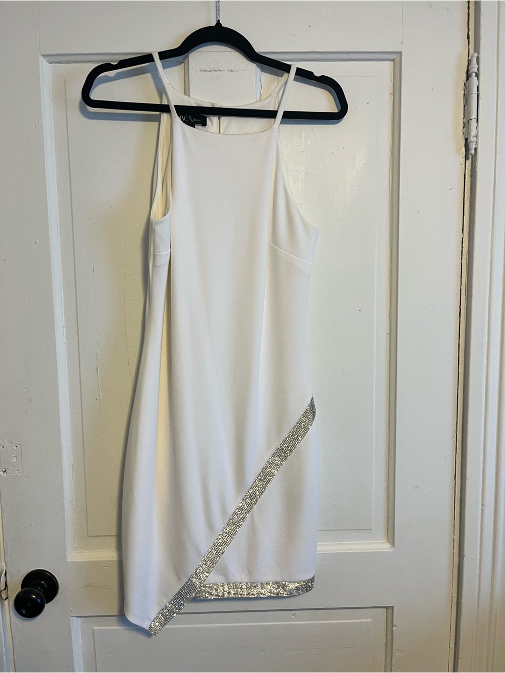 BCX White Mini Dress with Silver Sequin Trim